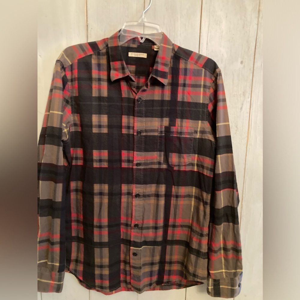 Men's BURBERRY BRIT Nova Check Pattern Long Sleeve Dress Shirt Sz M Black & Red‎